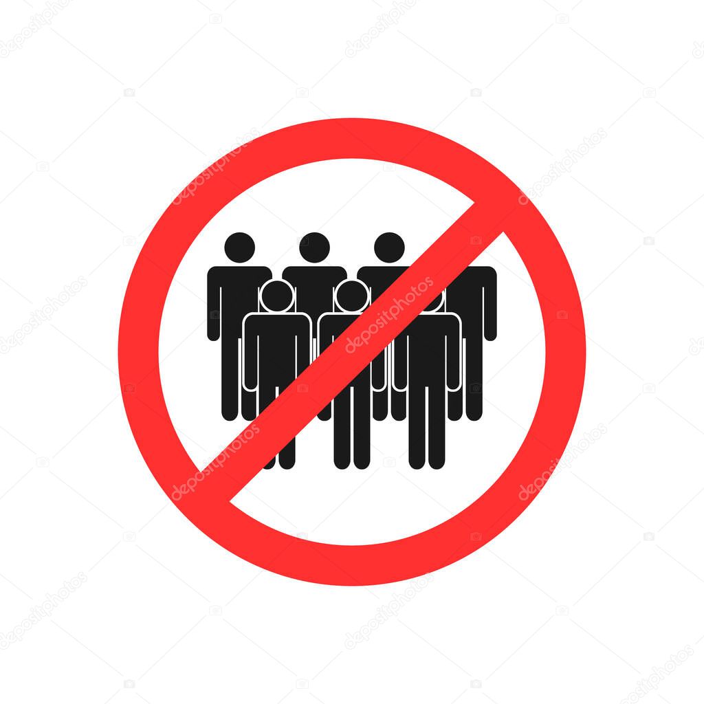 Sign team get together is not allowed.  Avoid crowds people vector illustration isolated on white