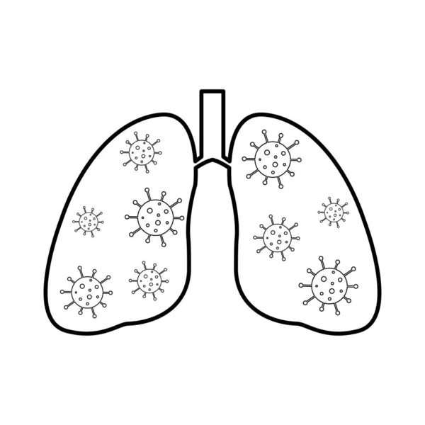 Pulmões Com Vírus Bactérias Micróbios Conceito Isolado Branco Assine Cautela — Vetor de Stock