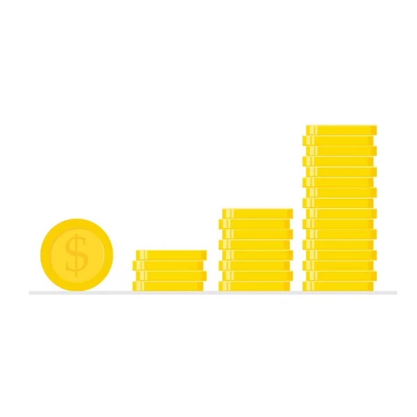 Montón Monedas Oro Icono Oro Plano Economía Finanzas Concepto Dinero — Vector de stock