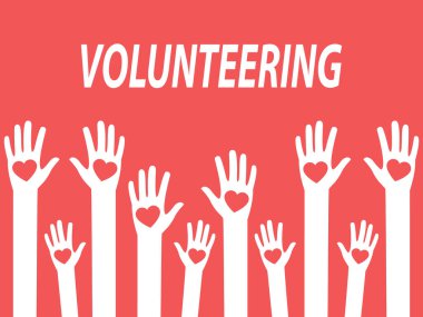 Kalpli eller. Çocuklar ve insanlar birlikte yardım ediyorlar. Beyaz üzerine izole edilmiş gönüllü vektör çizimi