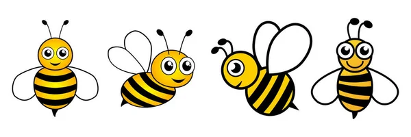 Группа Мультфильмов Счастливые Пчелы Иконка Иллюстрация Изолированы Белом — стоковый вектор