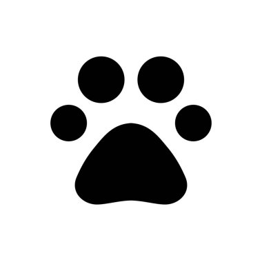 Hayvan ikonu düz vektörü. Siyah parmak izi. Bilinmeyen bir hayvanın gizemli ayağı beyaz bir arka planda izole edilmiş..