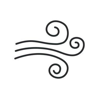 Rüzgar çizgisi üfleme ikonu vektörü beyaz arkaplanda izole edildi. Soğuk hava sembolü çizimi.