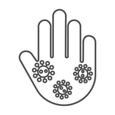 İsilik vektör simgesi. Virüslü insan kolu, bakteri çizimi izole edilmiş. Enfeksiyon kapmış insanların elleri farklıdır.