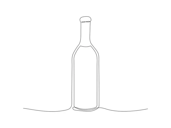 Bottiglia Continua Linea Vino Stock Vettoriale Illustrazione Isolata Sfondo Bianco — Vettoriale Stock