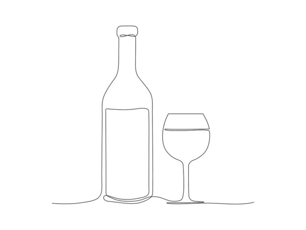 Bouteille Continue Verre Ligne Vin Illustration Vectorielle Isolée Sur Fond — Image vectorielle