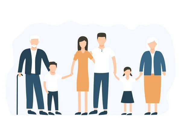 Grote Familie Die Samen Staan Vectorvoorraad Illustratie Geïsoleerd Witte Achtergrond — Stockvector