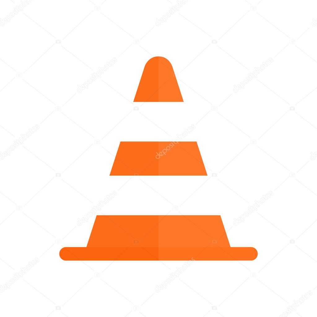 Traffic cone vector stock illustration isolated on white background. Orange road pylon icon.