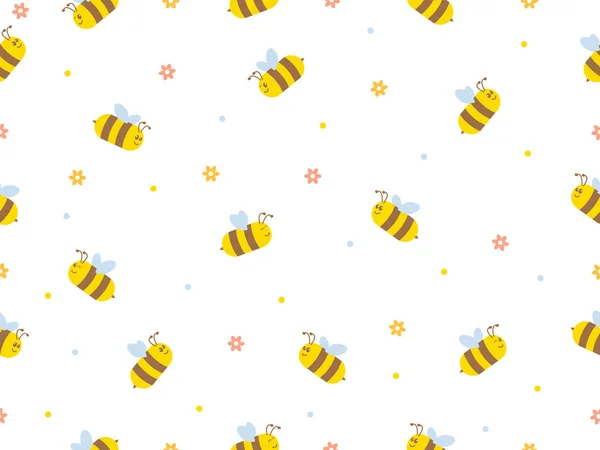 Nahtloses Muster Mit Fliegenden Bienen Vector Cartoon Schwarze Und Gelbe — Stockvektor