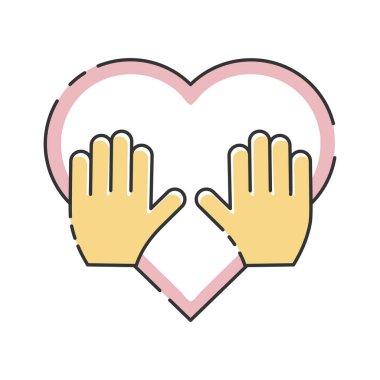 Gönüllü organizasyon vektör çizimi beyaz arkaplanda izole edildi. Eller kalbe. Gönüllü, hayır kurumu, bağış simgesi.