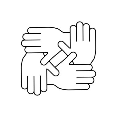 İnsani yardım vektör illüstrasyonu beyaz arka planda izole edildi. Ellerini yuvarlak bir şekilde birleştir. Gönüllü, hayır kurumu, bağış simgesi.