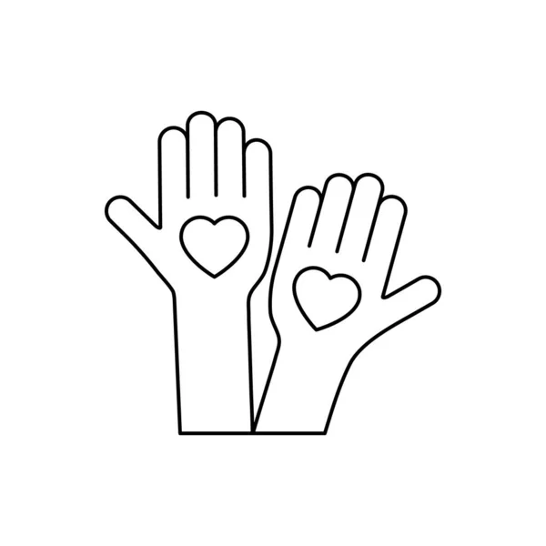 Herz Symbol Auf Der Hand Isoliert Auf Weißem Hintergrund Freiwillige — Stockvektor