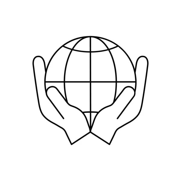 Globe Pictogram Menselijke Handen Vector Illustratie Geïsoleerd Witte Achtergrond Vrijwilligerswerk — Stockvector