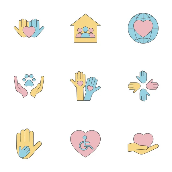 Voluntary Charity Donation Set Icons Orphans Animal Help Voluntary Activity — Stock Vector