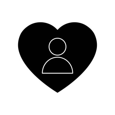 İnsanların kalbinde siyah siluet simgesi var. Gönüllü vektör çizimi beyaza izole edildi. Sadaka, bağış simgesi