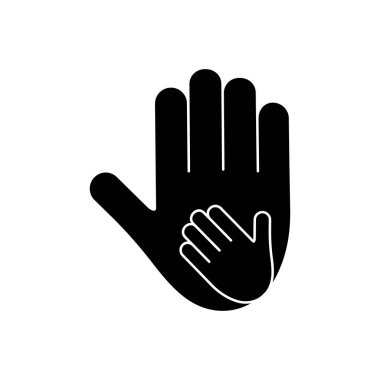 Anne ve çocuk el silueti ikon vektör çizimi beyaz arkaplanda izole edildi. Yardım kavramı. 