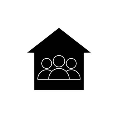 İnsanlar ev vektöründe siyah siluet simgesi. Evde kalıp beyazı izole et.. 