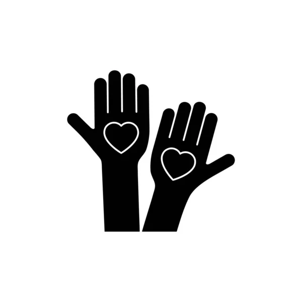 Corazón Icono Silueta Negro Mano Aislado Fondo Blanco Ilustración Voluntaria — Vector de stock