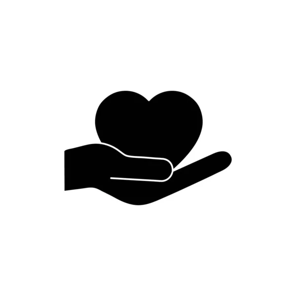 Значок Чорного Силуету Серця Руці Ізольовано Білому Тлі Добровільно Милосердно — стоковий вектор
