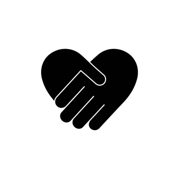 Handshake Černá Silueta Ikona Tvaru Srdce Vektorové Ilustrace Izolované Bílém — Stockový vektor