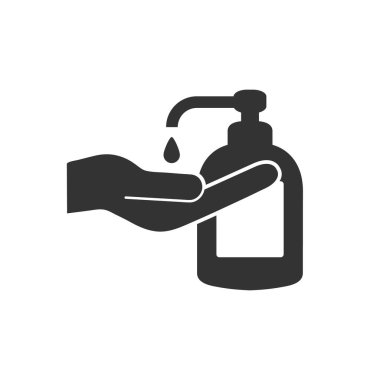 Dezenfektan vektör çizimi ile el yıkama. Beyaz arka planda izole edilmiş insan kollu antiseptik..