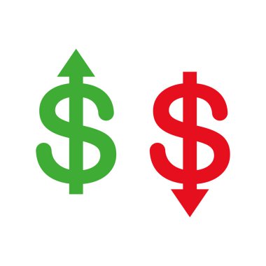 Para yukarı ve aşağı ok işareti. İş vektörü illüstrasyonu beyazda izole edildi