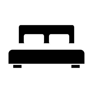 Yastık vektör ikonlu yatak. Yatak odası ve otel odası için çift katlı ekipman. Çizgi film mobilyası çizimi beyaz arkaplanda izole edildi.