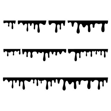 Beyaz zemin üzerinde siyah erime damlaları veya sıvı boya damlaları izole. 