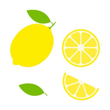Lemon ikon vektör illüstrasyonunu beyaza izole etti. Parçalı ya da dilimli meyveli turunçgil.. 