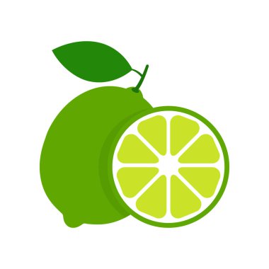 Lime simge vektör illüstrasyonunu beyaza izole etti. Parçalı ya da dilimli meyveli turunçgil.. 