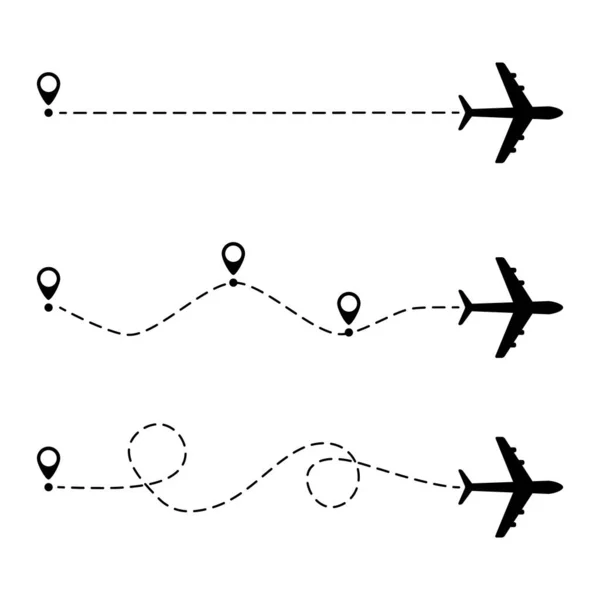 Icône Vectorielle Trajectoire Avion Illustration Route Vol Avec Point Départ — Image vectorielle