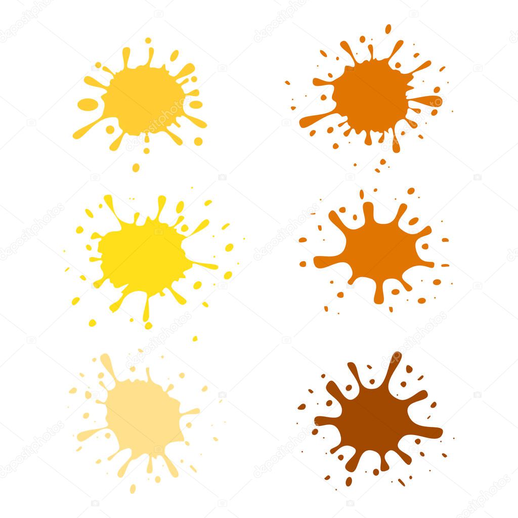 Honey splash and drops set of labels vector illustration isolated on white.