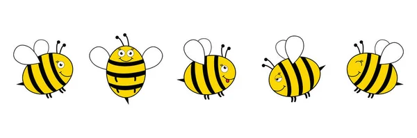 Cartoon Περικοπή Μέλισσες Συλλογή Διαφορετικά Συναισθήματα Απομονώνονται Λευκό Φόντο — Διανυσματικό Αρχείο