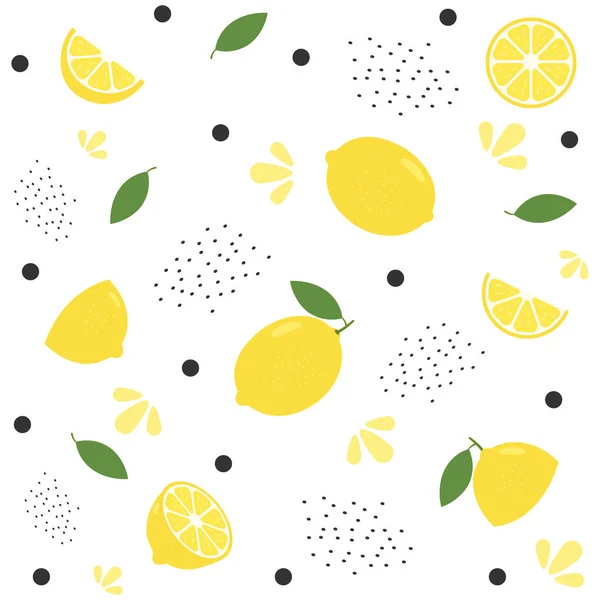 Verse Citroenachtergrond Patroon Citrus Met Plakjes Vector Illustratie Geïsoleerd Wit — Stockvector