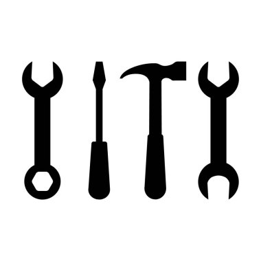 Beyaz arkaplanda izole edilmiş modada araç simgesi, tamir logosu kavramı 