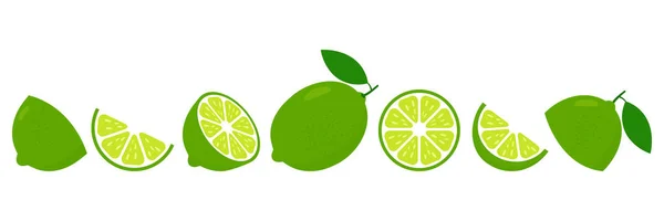 Limettenfrisches Scheiben Set Limetten Fruchtscheibe Für Limonadensaft Oder Vitamin Logo — Stockvektor