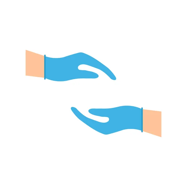Χέρια Που Βάζουν Προστατευτικά Μπλε Γάντια Λάτεξ Σύμβολο Προστασίας Κατά — Διανυσματικό Αρχείο