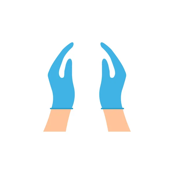 Χέρια Που Βάζουν Προστατευτικά Μπλε Γάντια Λάτεξ Σύμβολο Προστασίας Κατά — Διανυσματικό Αρχείο