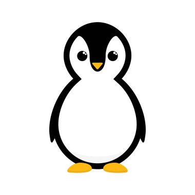 Çizgi film pengueni. Beyaz üzerinde izole şirin hayvan vektör illüstrasyonu