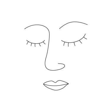Soyut kadın yüz çizimi. Portre sanat vektörü illüstrasyonu beyaza izole edildi.