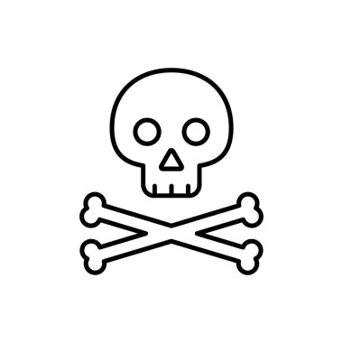 Çapraz kemik ikonu olan kafatası. Ölüm işareti iz vektör çizimi beyaza izole edildi.