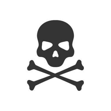 Çapraz kemik ikonu olan kafatası. Ölüm işareti iz vektör çizimi beyaza izole edildi.