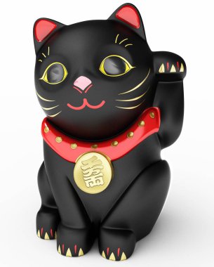 Cat Maneki Neko black 3D Illustration. clipart