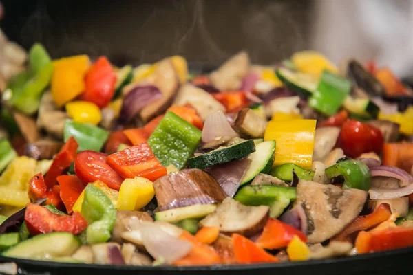 Pan fried vegetables and mushrooms Stock Photo