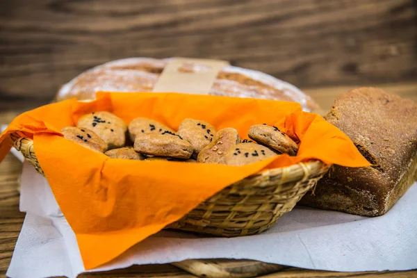 Panini Integrali Freschi Tradizionali Fatti Casa Primo Piano Del Cibo — Foto Stock