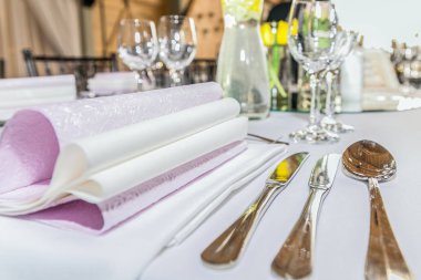 Bir şenlik, parti ya da düğün resepsiyonu için güzel bir masa. Tasarım, resmi. Yakın çekim.