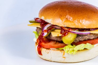 Sandwich hamburger with and mix of vegetables. Fast food. Delicious hamburger