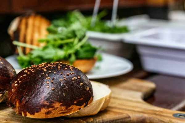 Hamburguesa Sandwich Con Mezcla Verduras Comida Rápida Deliciosa Hamburguesa Hamburguesa — Foto de Stock