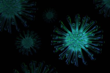 Coronavirus 2019-ncov roman Coronavirus konsepti. Grip salgını gibi tehlikeli grip vakaları. Mikroskop virüsü yaklaşıyor. 3d oluşturma
