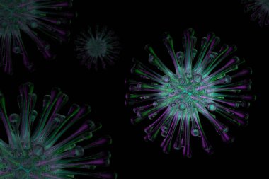 Coronavirus 2019-ncov roman Coronavirus konsepti. Grip salgını gibi tehlikeli grip vakaları. Mikroskop virüsü yaklaşıyor. 3d oluşturma